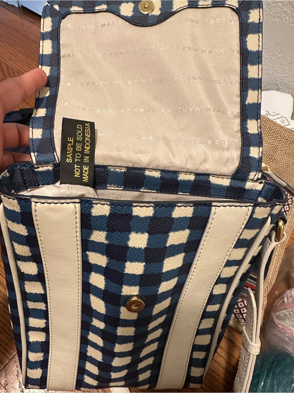 Marc by Marc Jacobs Navy & White Check Canvas Backpack Crossbody - Picture 8 of 11